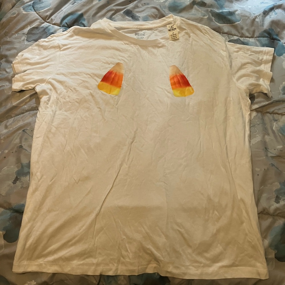 PINK Victoria's Secret Retired Halloween Candy Corn White T-Shirt